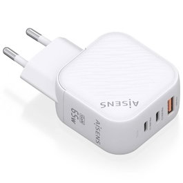 Aisens cargador GaN 65W, 2xUSB-C PD3.0 QC4.0, 1xUSB-A QC3.0, blanco